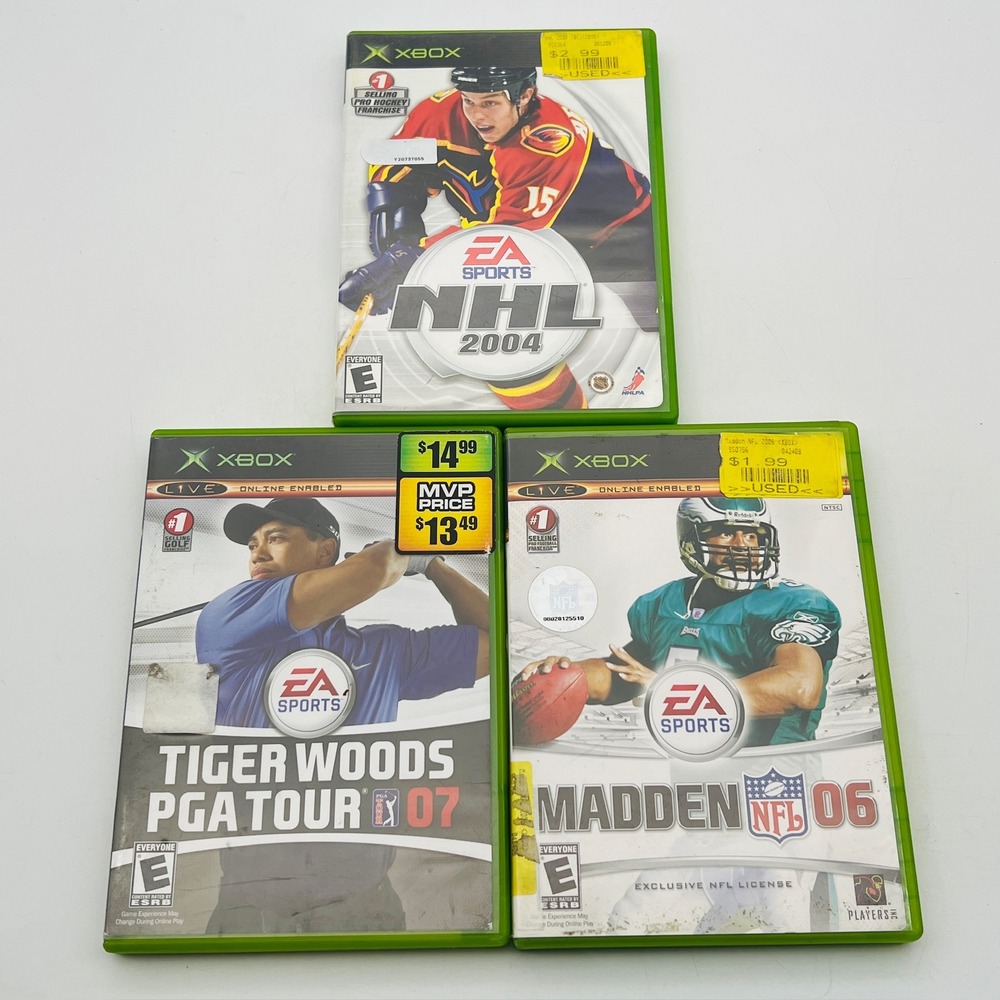 Xbox EA Sports Game Lot NHL 2004 Madden NFL 06 Tiger Woods PGA Tour 07 Bundle